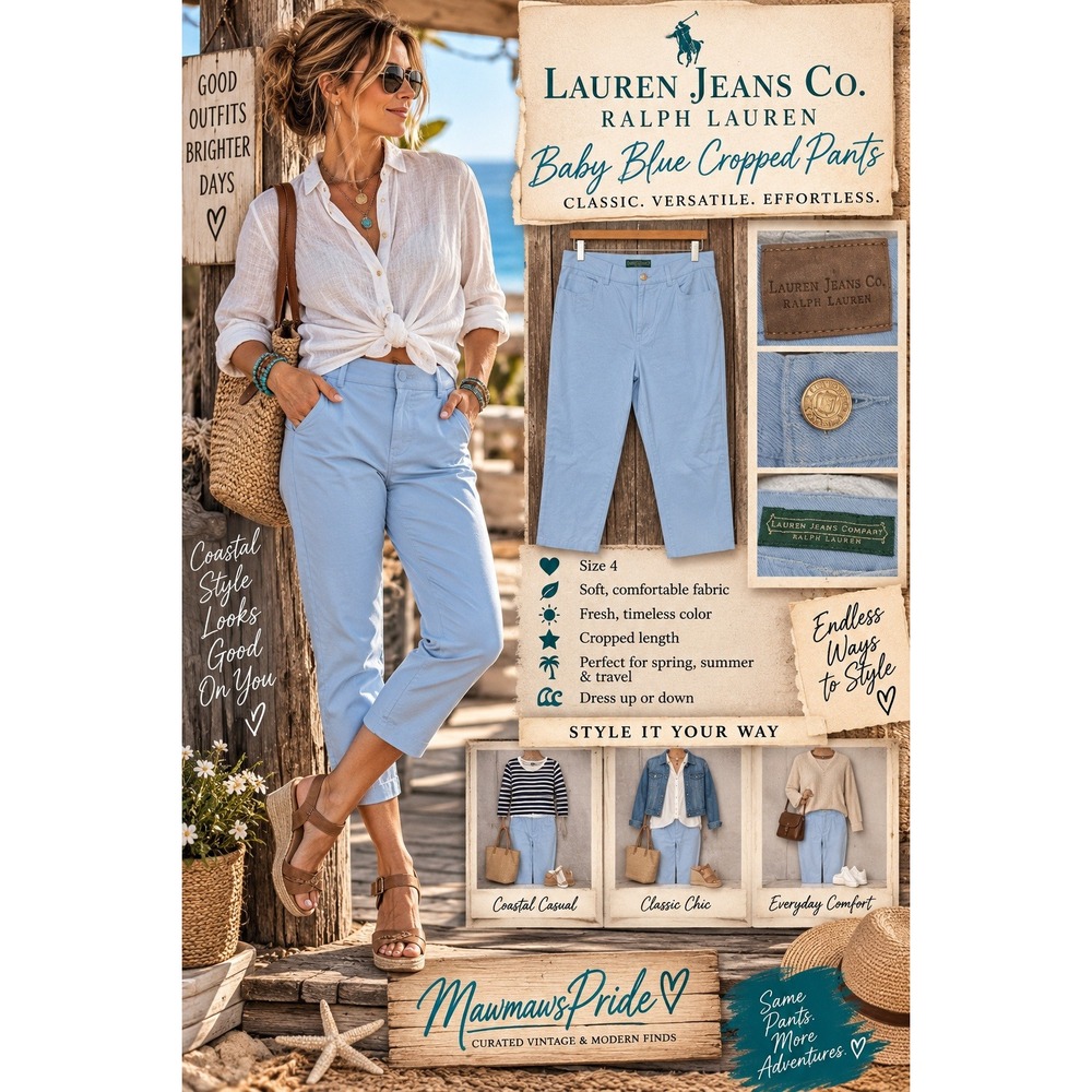 Lauren Jeans Co Ralph Lauren Baby Blue Cropped Pants Size 4 Preppy Coastal
